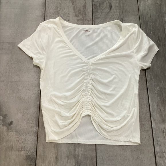 Arizona Jean Company White Ruched Short Sleeve Tee size L - Picture 1 of 3